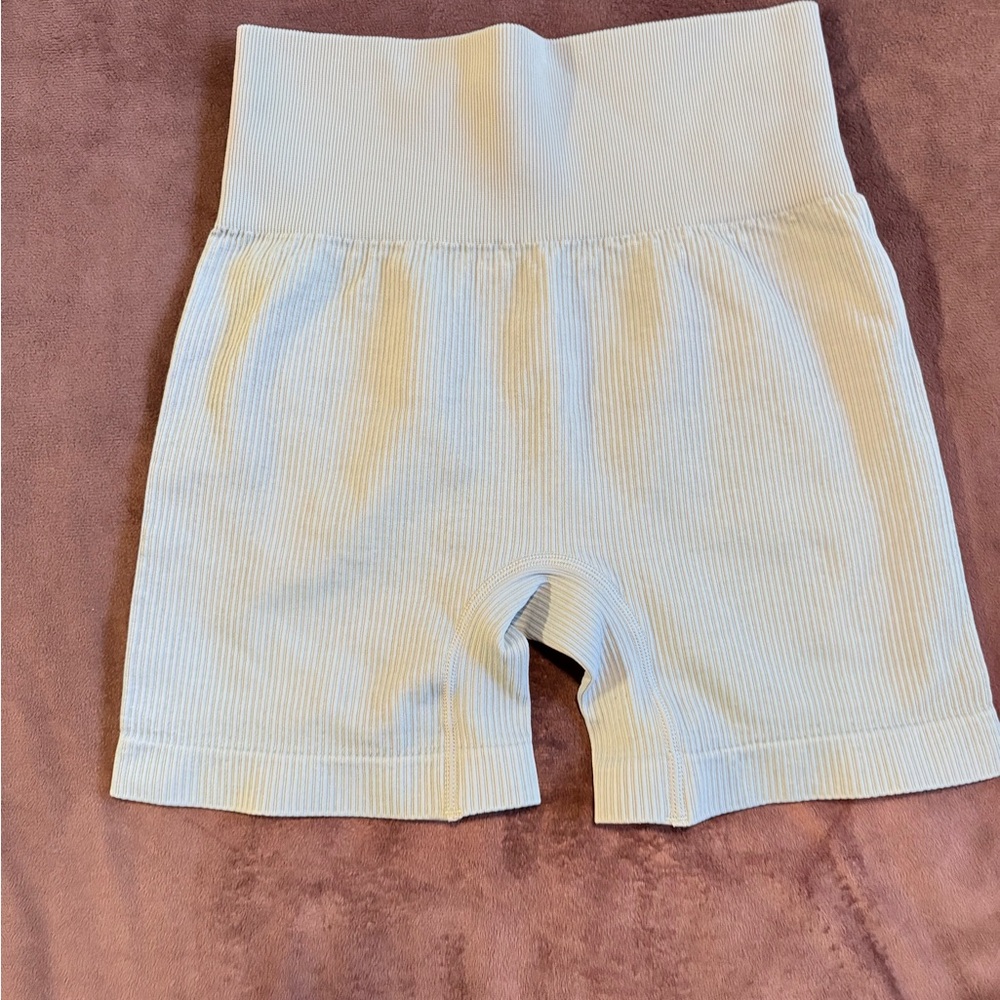 Women's Ribbed High-Waist-Light Blue Athletic Shorts(Never worn)